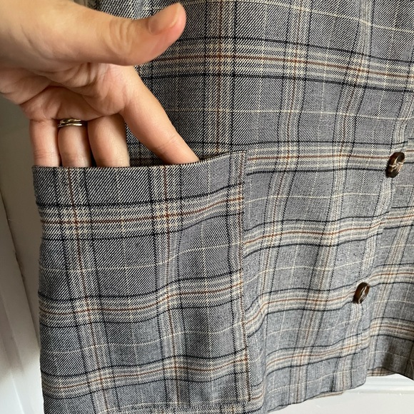 Overall grey gray plaid dress button down with pockets - Picture 5 of 11